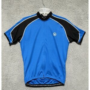 Canari Mens Medium Blue Bike Cycling Bicycle Jersey Full Zip Back Pockets